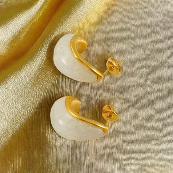 Boucles D'Oreilles Style Simple Forme C Incruster Acier Inoxydable 304 Résine Plaqué Or 18K