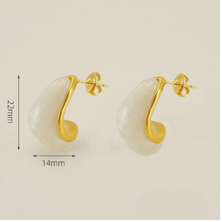 Boucles D'Oreilles Style Simple Forme C Incruster Acier Inoxydable 304 Résine Plaqué Or 18K