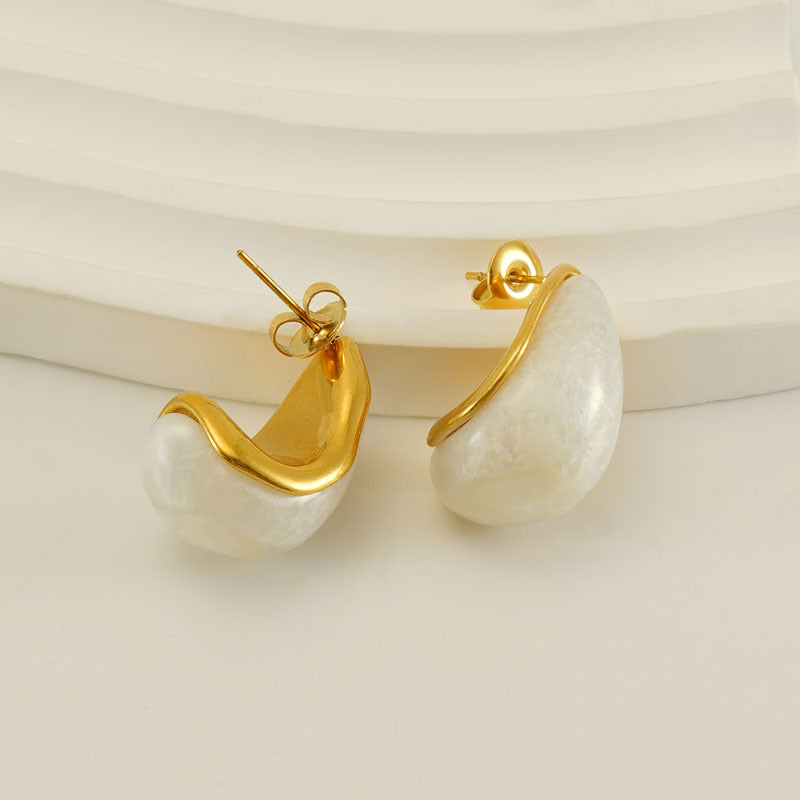 Boucles D'Oreilles Style Simple Forme C Incruster Acier Inoxydable 304 Résine Plaqué Or 18K