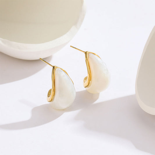 Boucles D'Oreilles Style Simple Forme C Incruster Acier Inoxydable 304 Résine Plaqué Or 18K