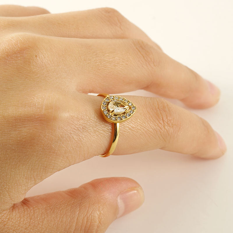 Bague Goutte d'Eau en Acier Inoxydable Plaqué Or 18K