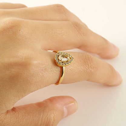 Bague Goutte d'Eau en Acier Inoxydable Plaqué Or 18K
