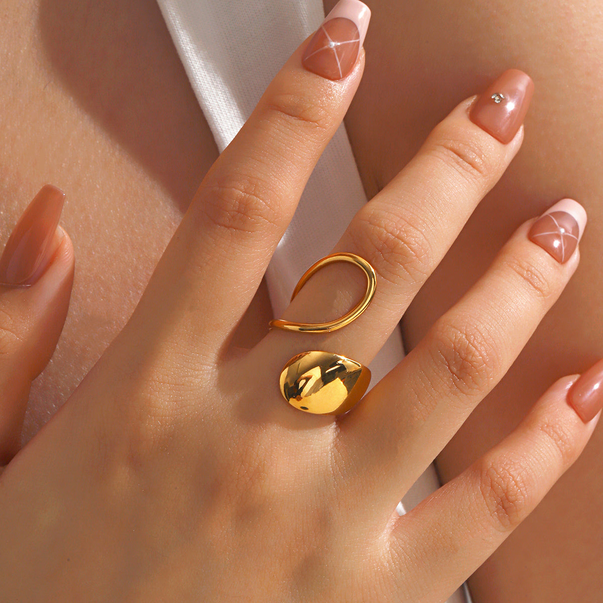 Bague Style IG Ovale Acier Inoxydable 304 Plaqué Or 18K
