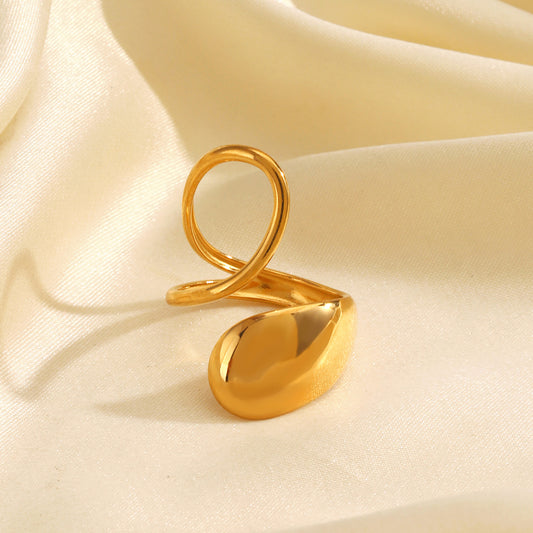 Bague Style IG Ovale Acier Inoxydable 304 Plaqué Or 18K
