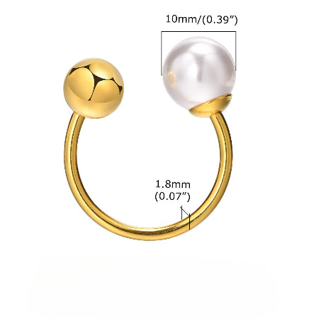 Bague Acier Inoxydable 304 Plaqué Or 18K - Rond Perles Artificielles Anneau Ouvert