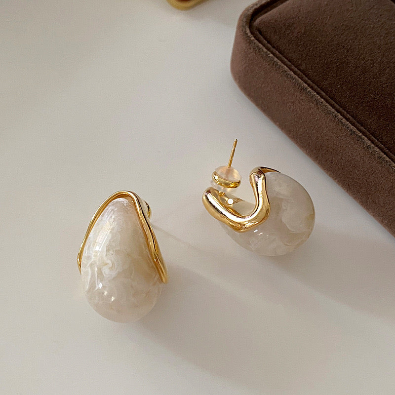 Boucles D'Oreilles Style Simple Forme C Incruster Acier Inoxydable 304 Résine Plaqué Or 18K