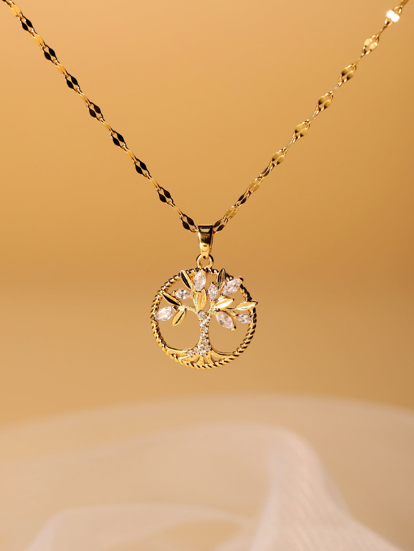 Collier En Gros Arbre Acier Inoxydable Zircon Placage Évider Incruster