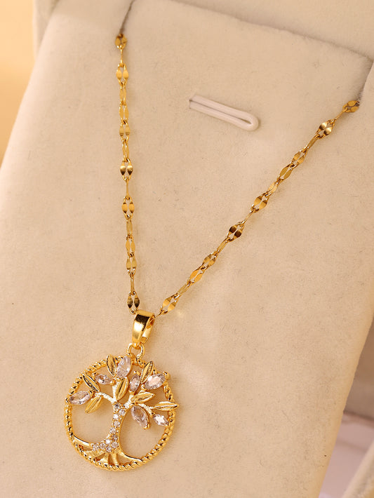 Collier En Gros Arbre Acier Inoxydable Zircon Placage Évider Incruster