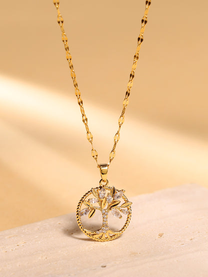 Collier En Gros Arbre Acier Inoxydable Zircon Placage Évider Incruster