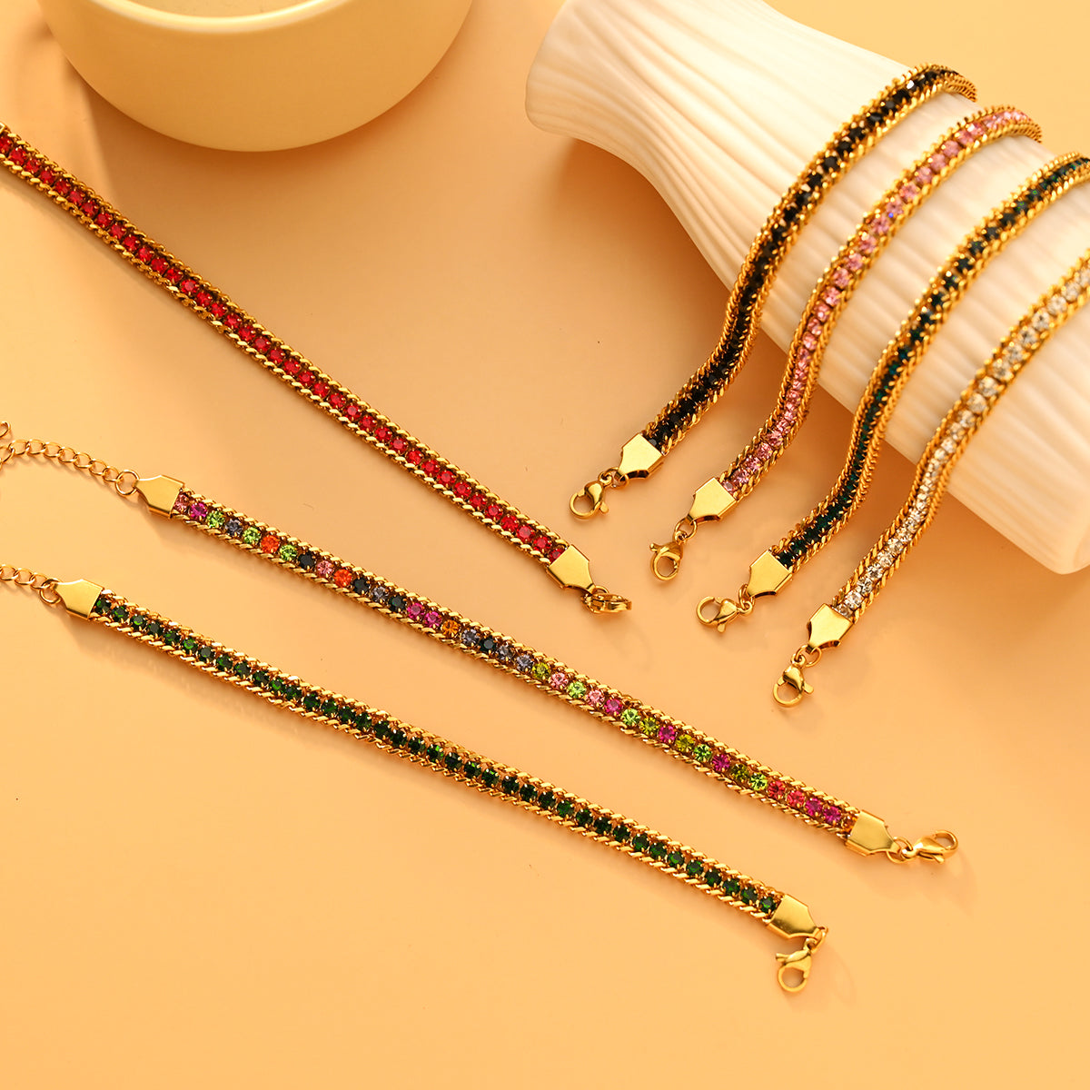 Bracelets En Masse Acier Inoxydable 304 Plaqué Or 18K Zircon