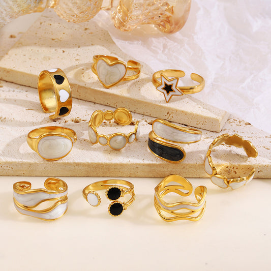 Bague géométrique-Noir et blanc