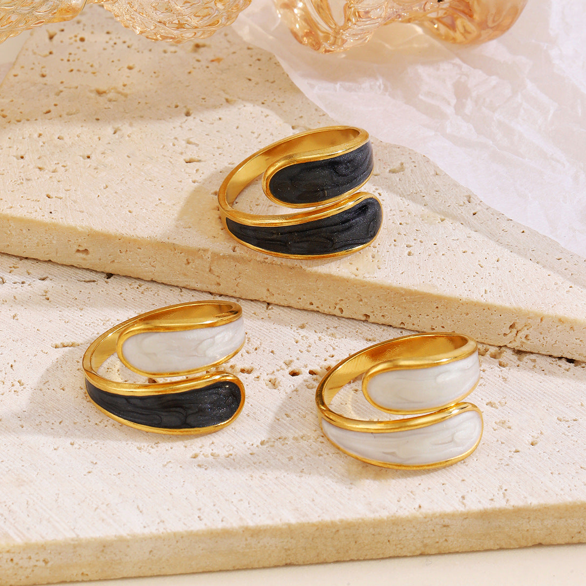 Bague géométrique-Noir et blanc