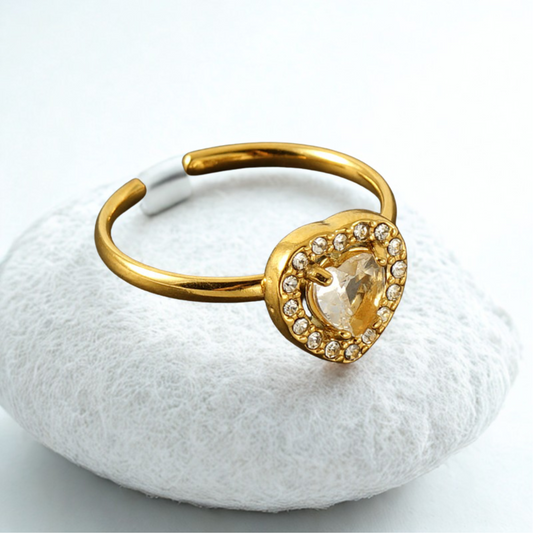 Bague Goutte d'Eau en Acier Inoxydable Plaqué Or 18K
